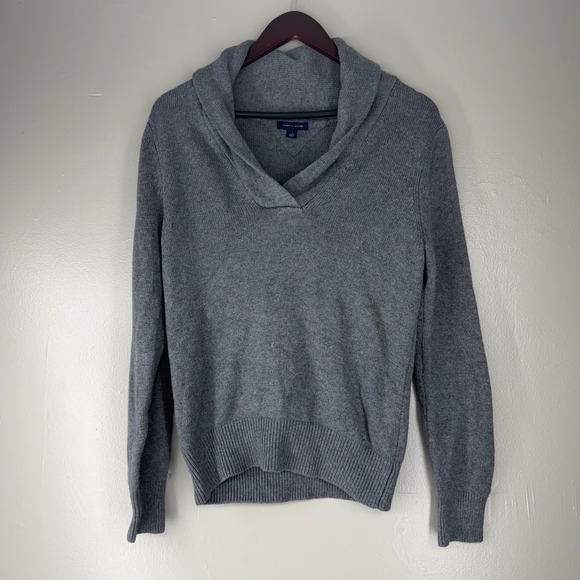 Tommy Hilfiger Sweaters - Tommy Hilfiger Womens Gray Shawl Collar Cotton Blend Knit Sweater Size L